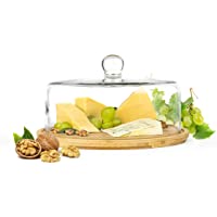Sendez Campana de cristal con tabla de cortar de 28 cm para quesos- de madera y cristal